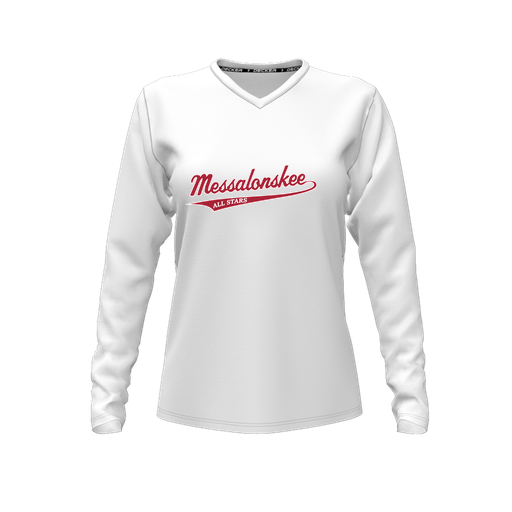 [CUS-DFW-TEES-PER-VNK-LSL-WHT-FYXS-LOGO2] Performance T-Shirt (Female Youth XS, White, V Neck, Logo 2, Long Sleeve)