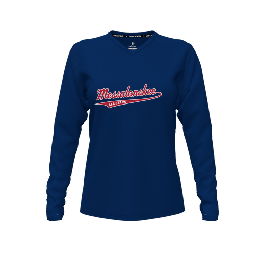 [CUS-DFW-TEES-PER-VNK-LSL-NVY-FYXS-LOGO2] Performance T-Shirt (Female Youth XS, Navy, V Neck, Logo 2, Long Sleeve)