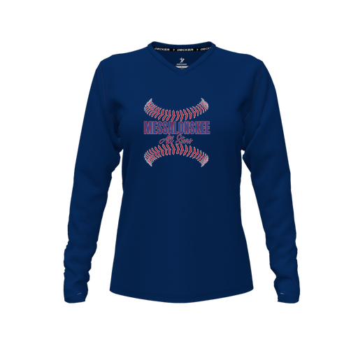 [CUS-DFW-TEES-PER-VNK-LSL-NVY-FYXS-LOGO3] Performance T-Shirt (Female Youth XS, Navy, V Neck, Logo 3, Long Sleeve)