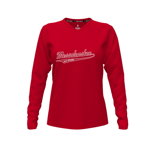 [FTLVPTRD-FYXS-LOGO2] Decker Performance T-Shirt (Female Youth XS, Red, V Neck, Logo 2, Long Sleeve)