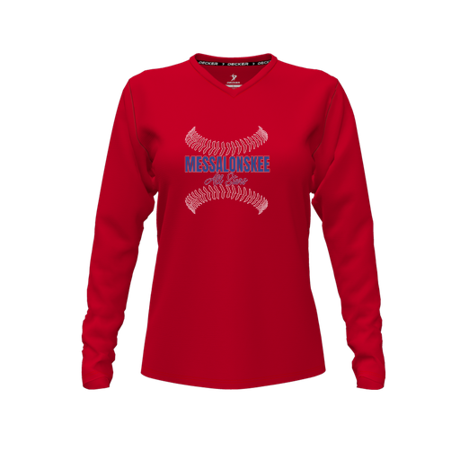 [CUS-DFW-TEES-PER-VNK-LSL-RED-FYXS-LOGO3] Performance T-Shirt (Female Youth XS, Red, V Neck, Logo 3, Long Sleeve)